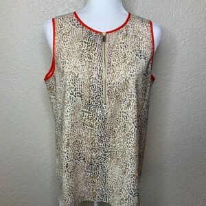 Vince Camuto Cream Tan Animal Print Sleeveless Career Top Women's Size Medium